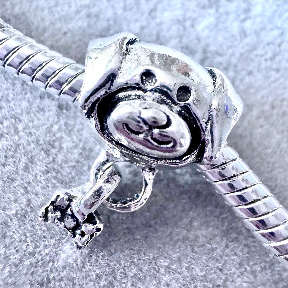 Silver Dog with a Bone Dangle‎ Charm fits PANDORA
